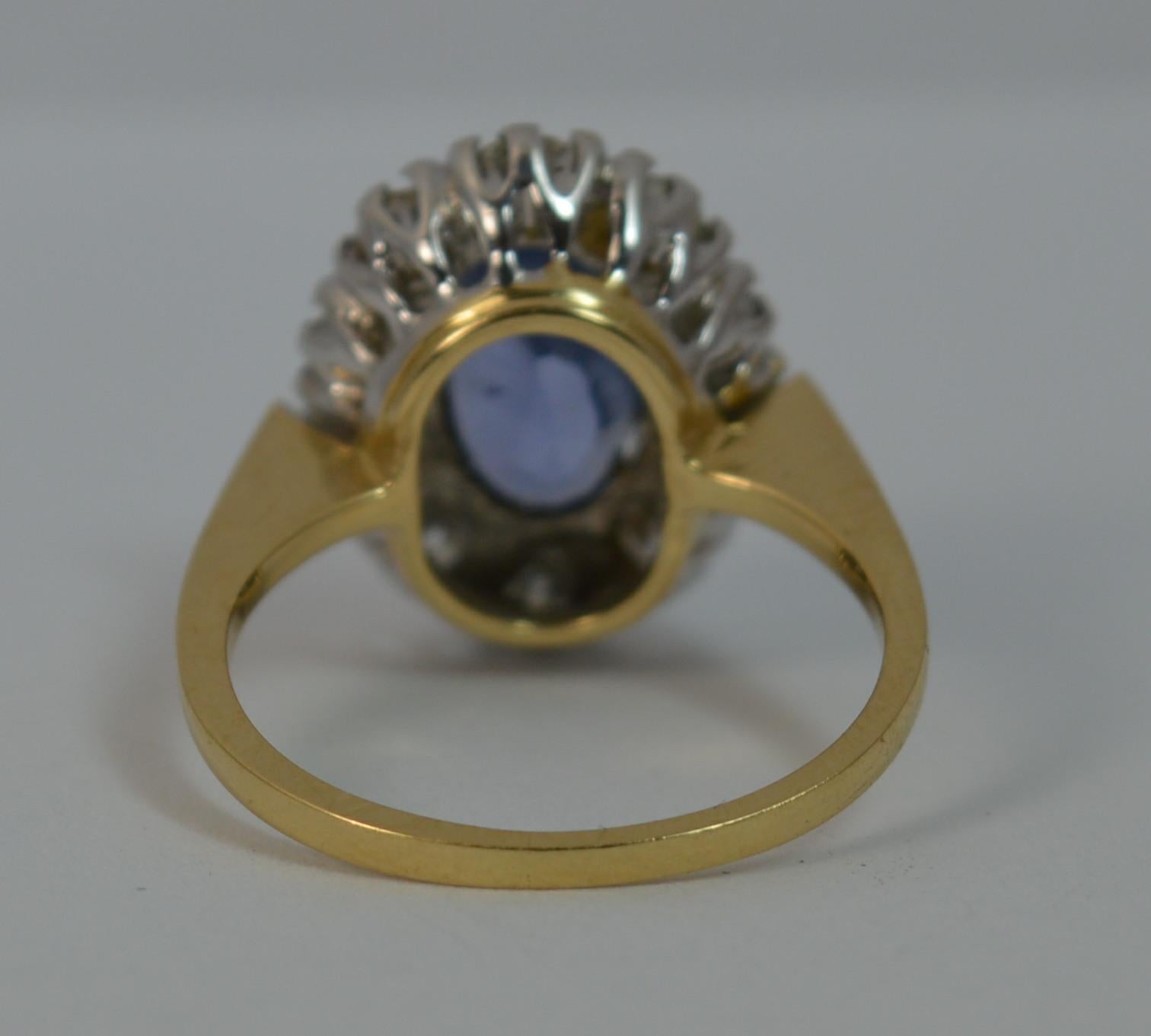 Certified No Heat Ceylon Sapphire and Diamond 18 Carat Gold Cluster Ring 2