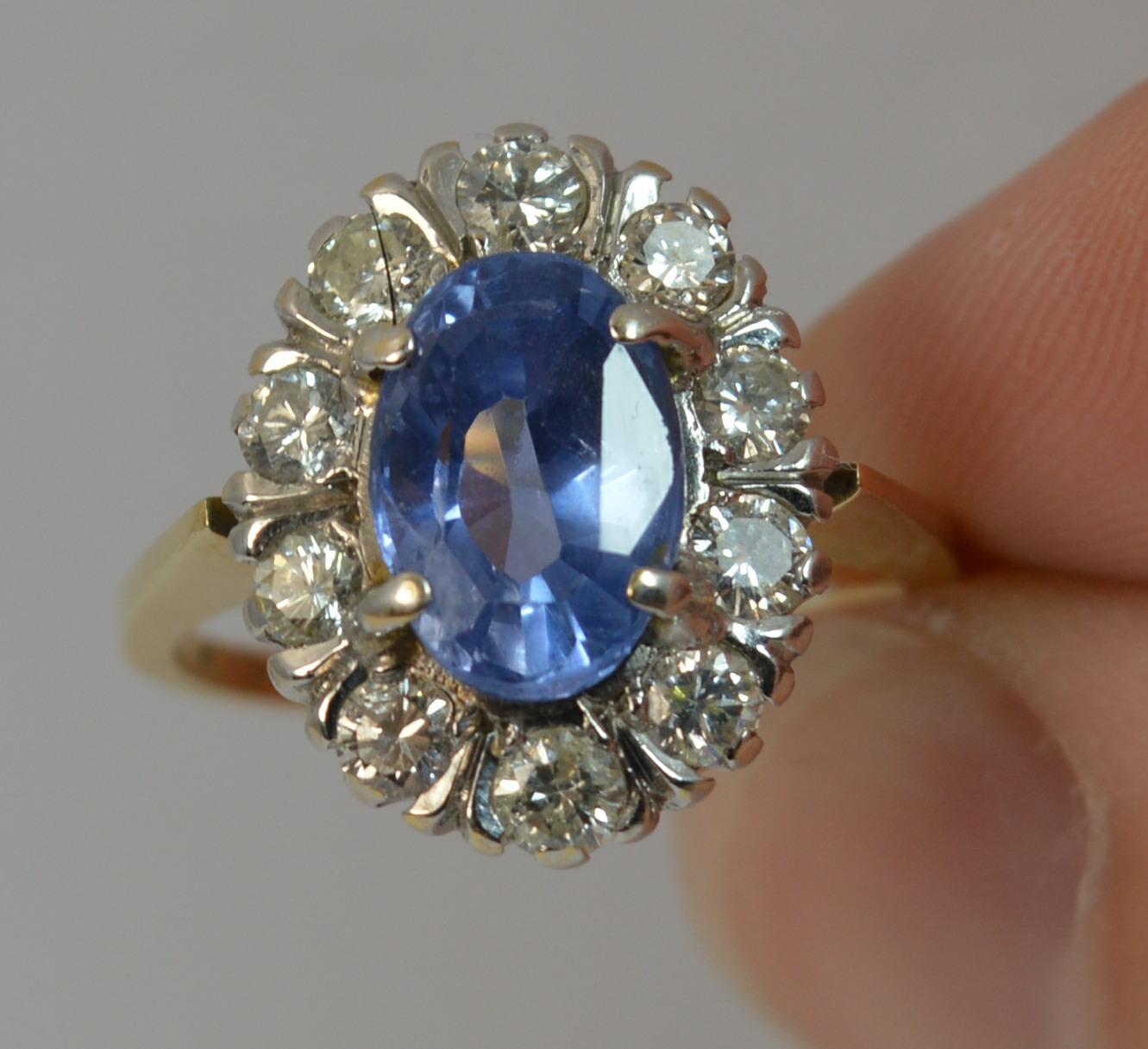 Certified No Heat Ceylon Sapphire and Diamond 18 Carat Gold Cluster Ring 4