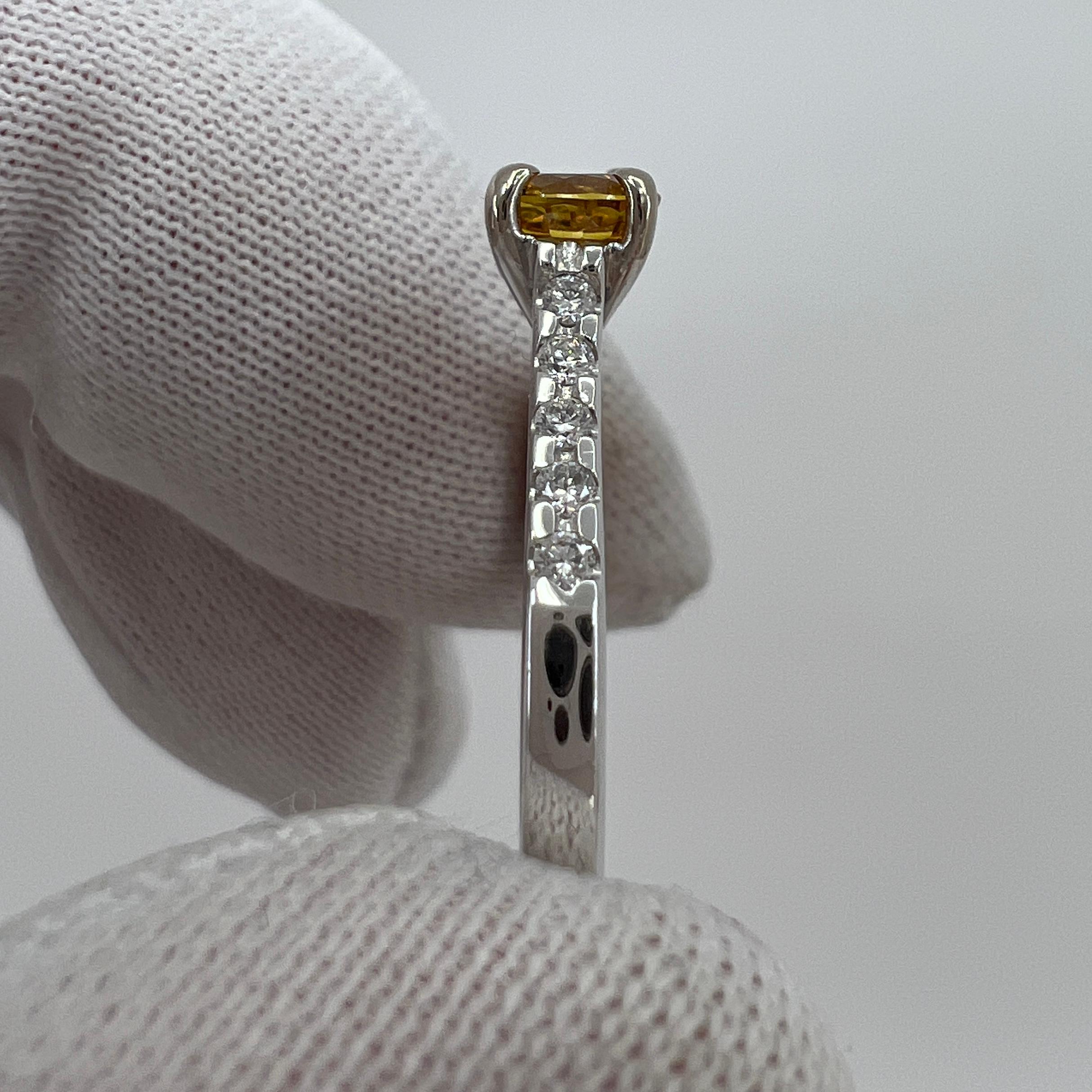 Certified No Heat Fine Ceylon Yellow Orange Sapphire Diamond 18k White Gold Ring For Sale 3