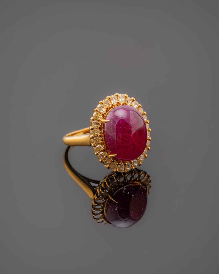 Certified No Heat Ruby with Yellow Diamond Ring Set in 18 K Gold For ...
