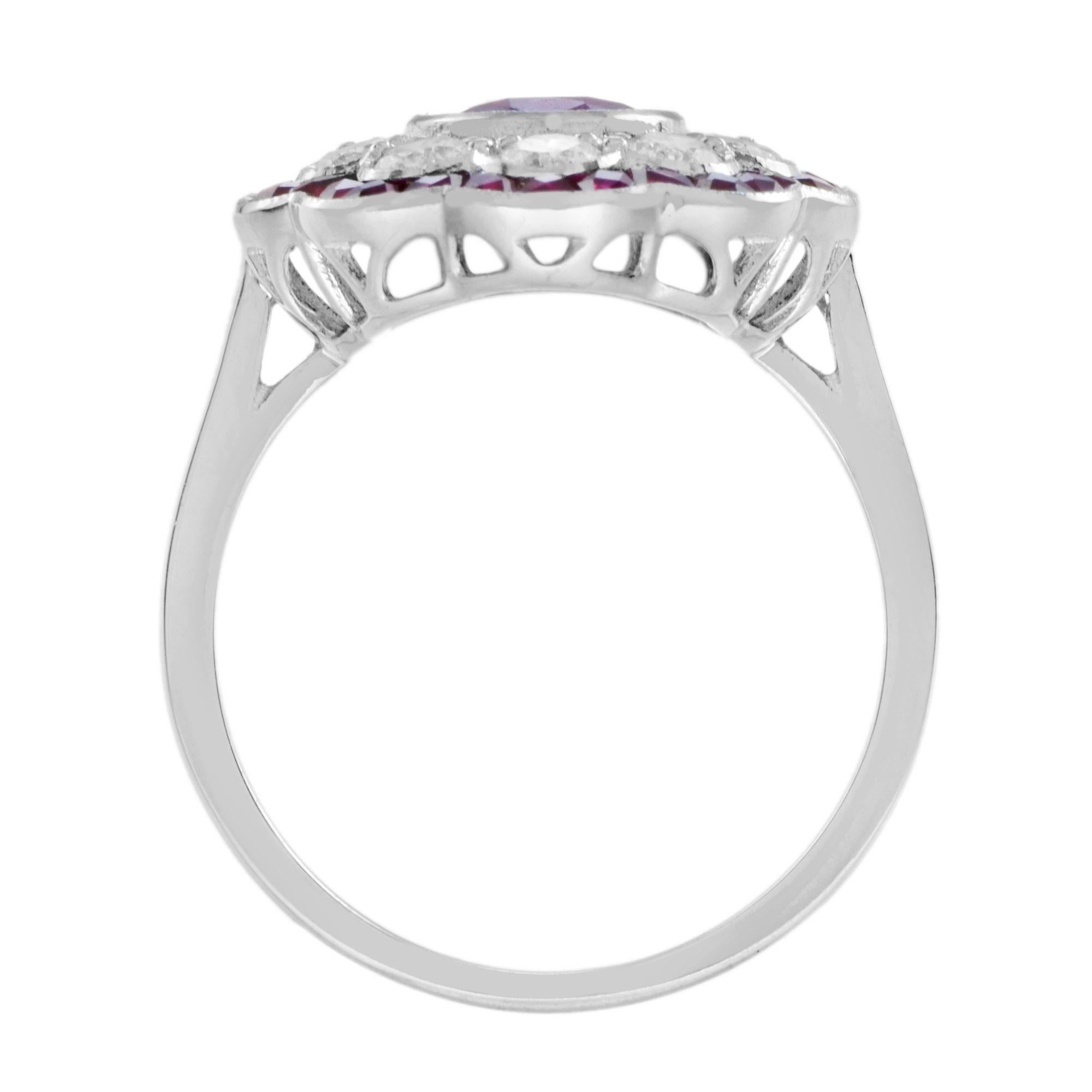 Certified No Heated Siamese Red Pink Ruby & Diamonds Cluster 18K White Gold Ring In New Condition For Sale In Oakton, VA