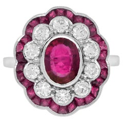 Certified No Heated Siamese Red Pink Ruby & Diamonds Cluster 18K White Gold Ring