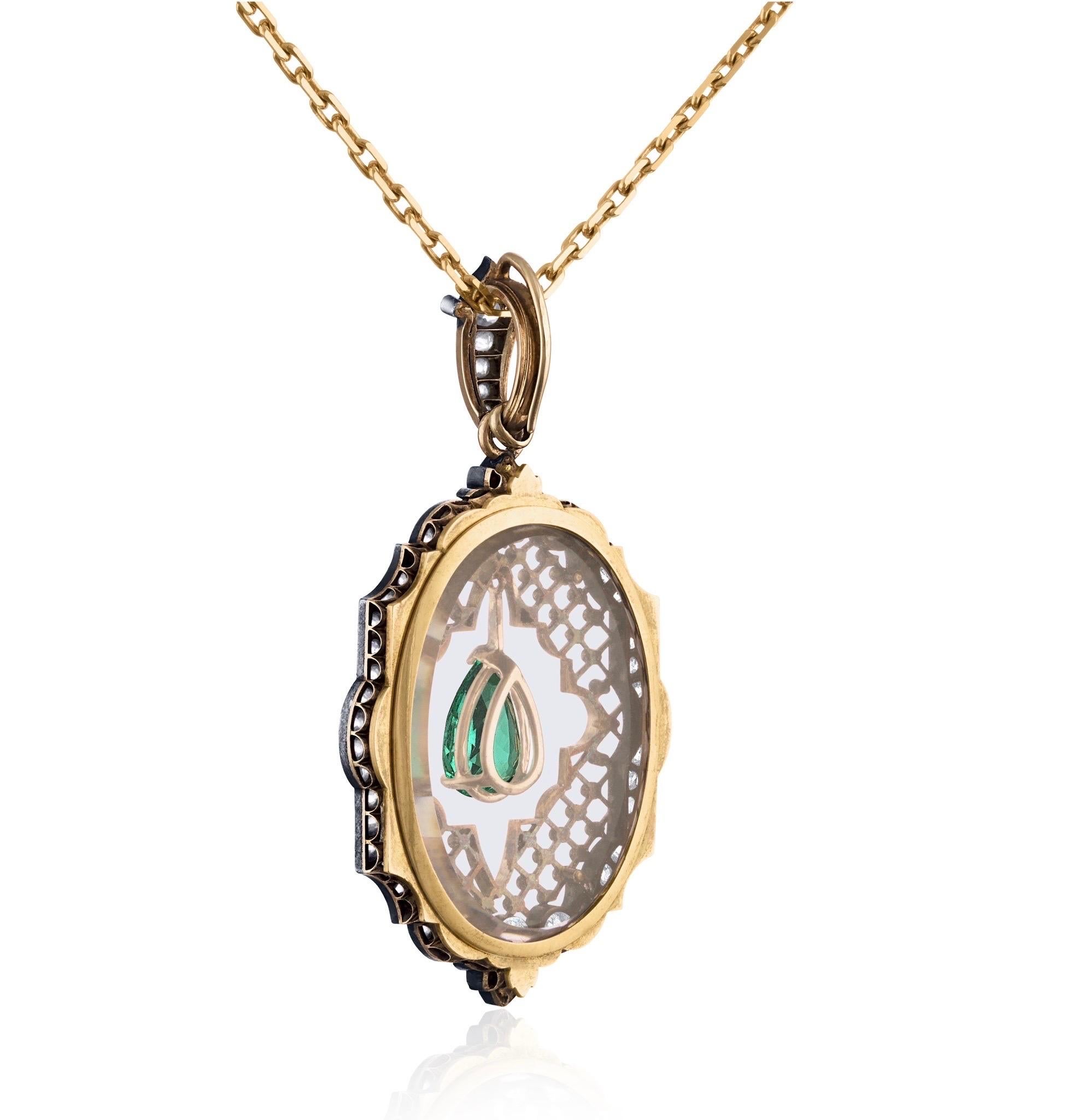 Some pieces of jewelry take our breath away. This one-of-a-kind Victorian pendant is our newest showstopper to the MMNY Reconceived Collection. Original Circa 1880’s has been updated for modern wear. The 2.31 carat AGL certified Colombian Emerald