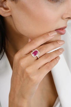 Certified Octagon Ruby Cocktail Halo Diamond Engagement Ring in 18k Rose Gold