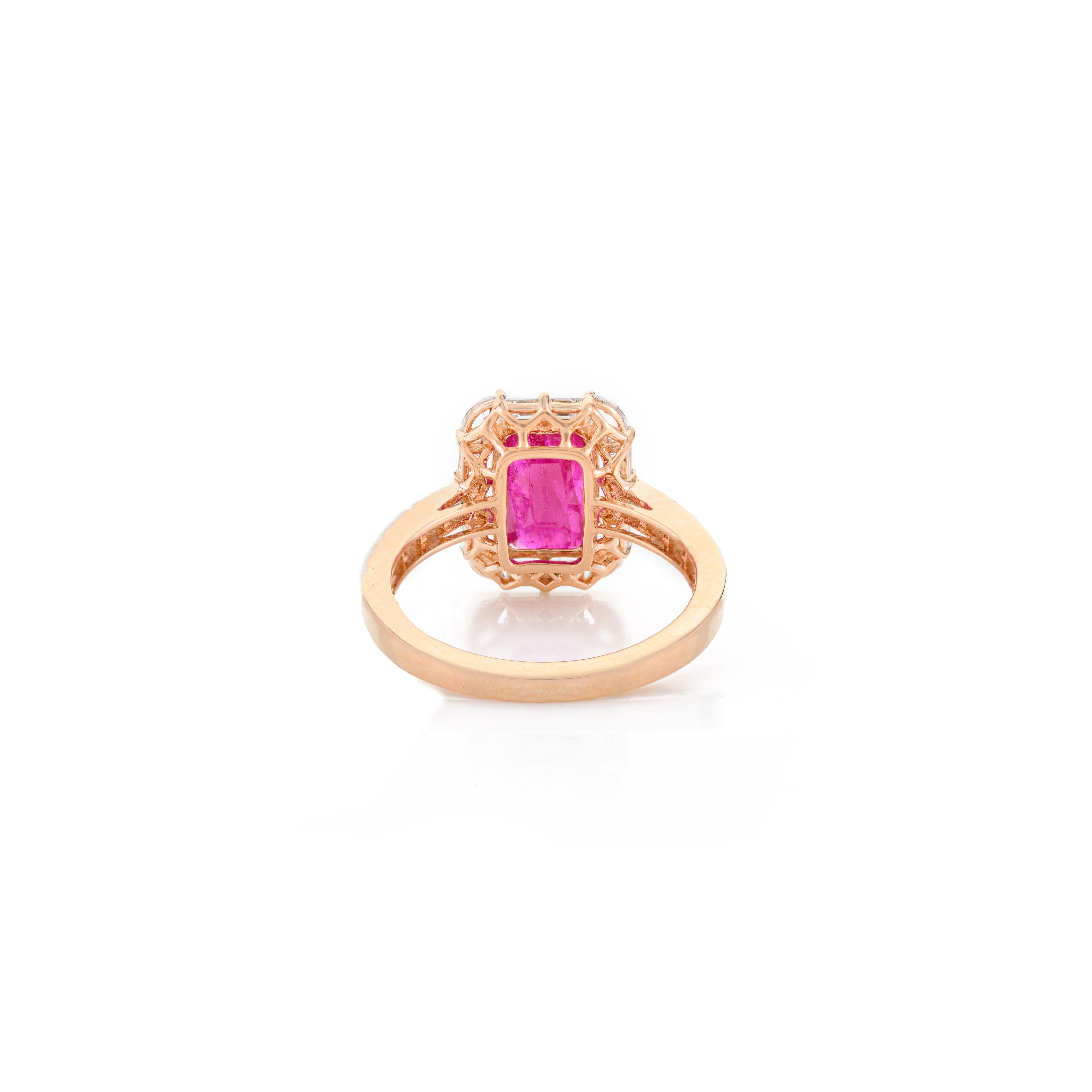 Im Angebot: Zertifizierter achteckiger Rubin-Cocktail-Halo-Diamant-Verlobungsring aus 18 Karat Roségold () 3