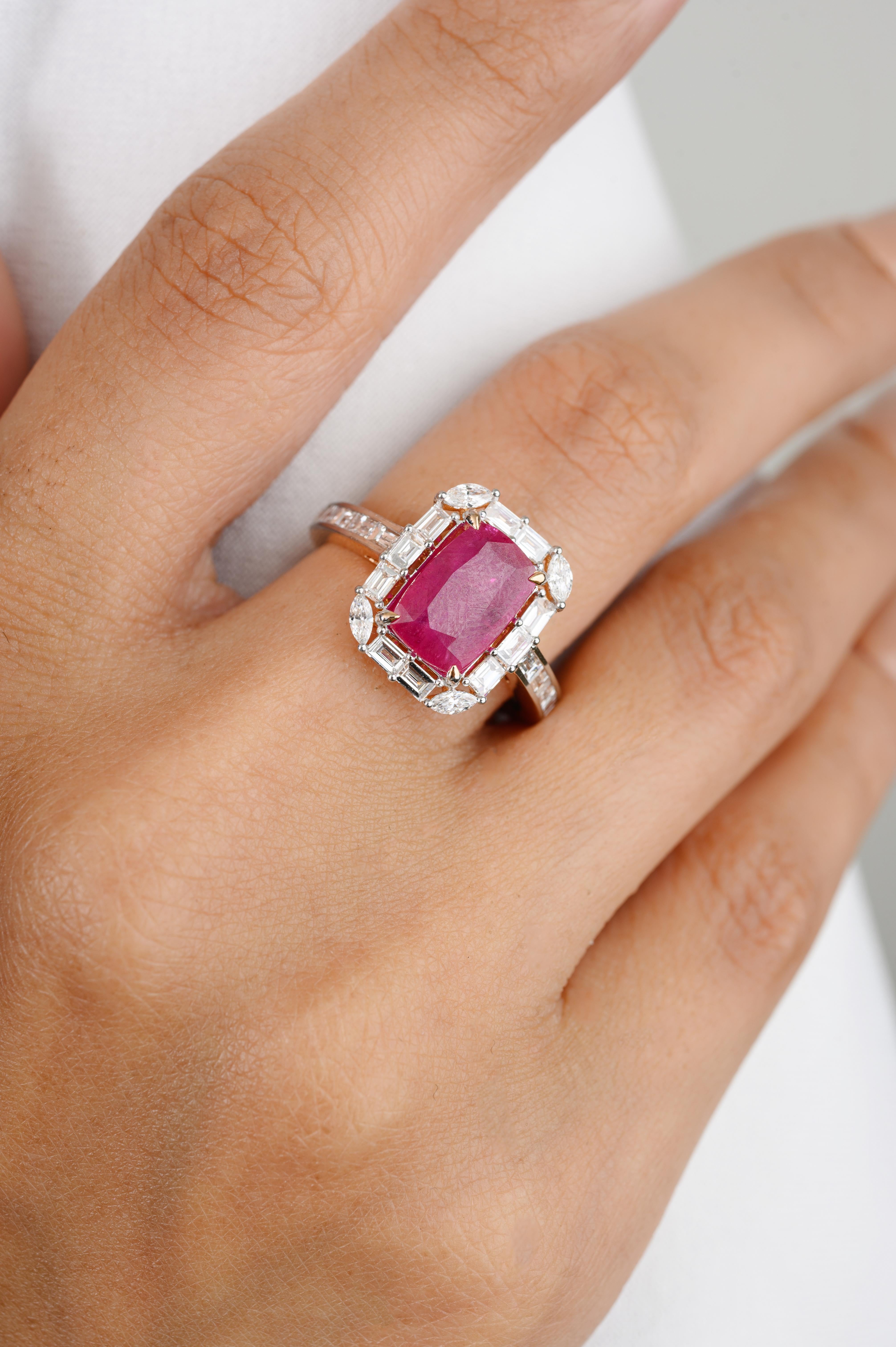 Im Angebot: Zertifizierter achteckiger Rubin-Cocktail-Halo-Diamant-Verlobungsring aus 18 Karat Roségold () 6
