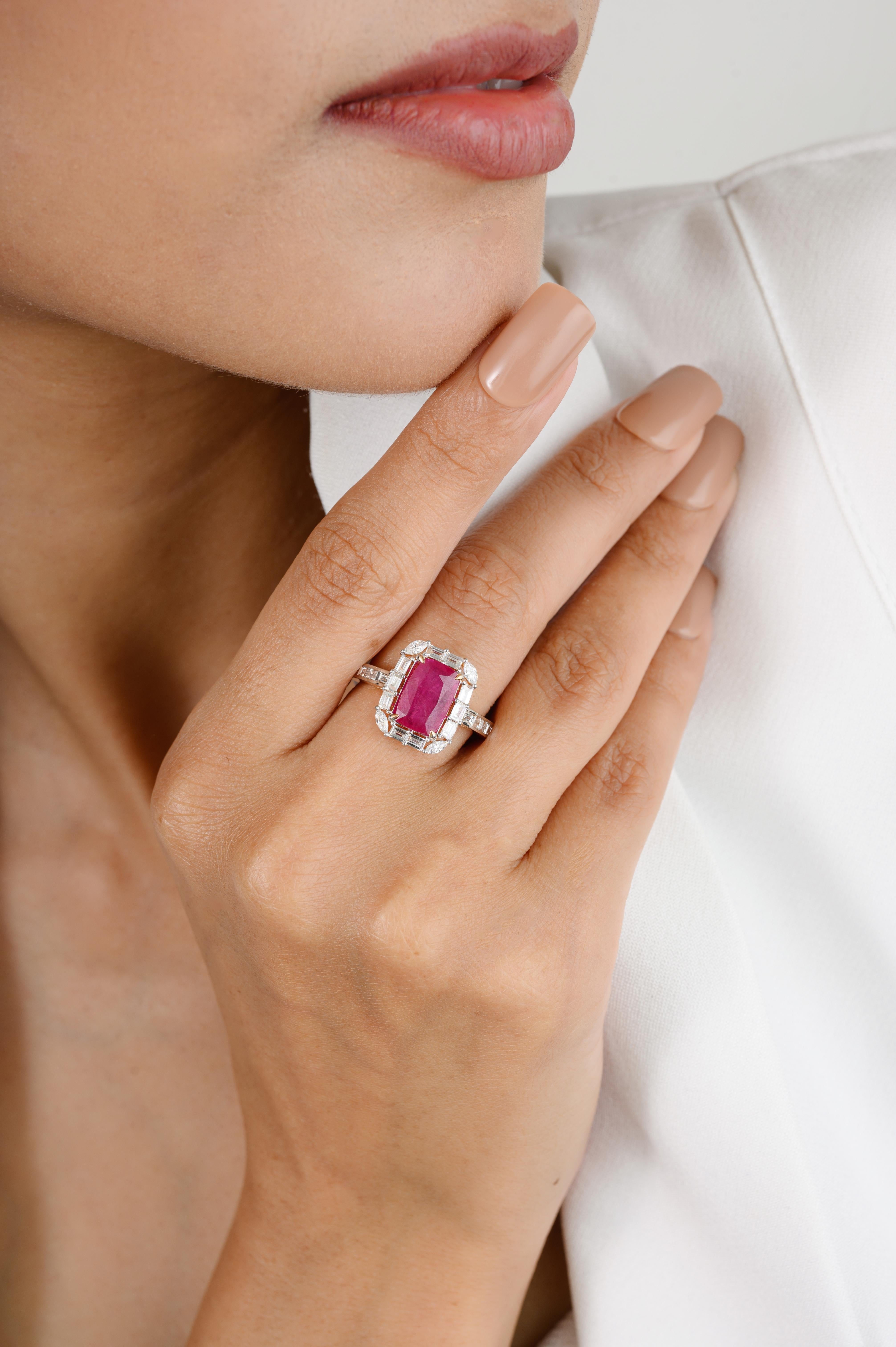 Im Angebot: Zertifizierter achteckiger Rubin-Cocktail-Halo-Diamant-Verlobungsring aus 18 Karat Roségold () 8
