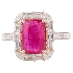 Zertifizierter achteckiger Rubin-Cocktail-Halo-Diamant-Verlobungsring aus 18 Karat Roségold