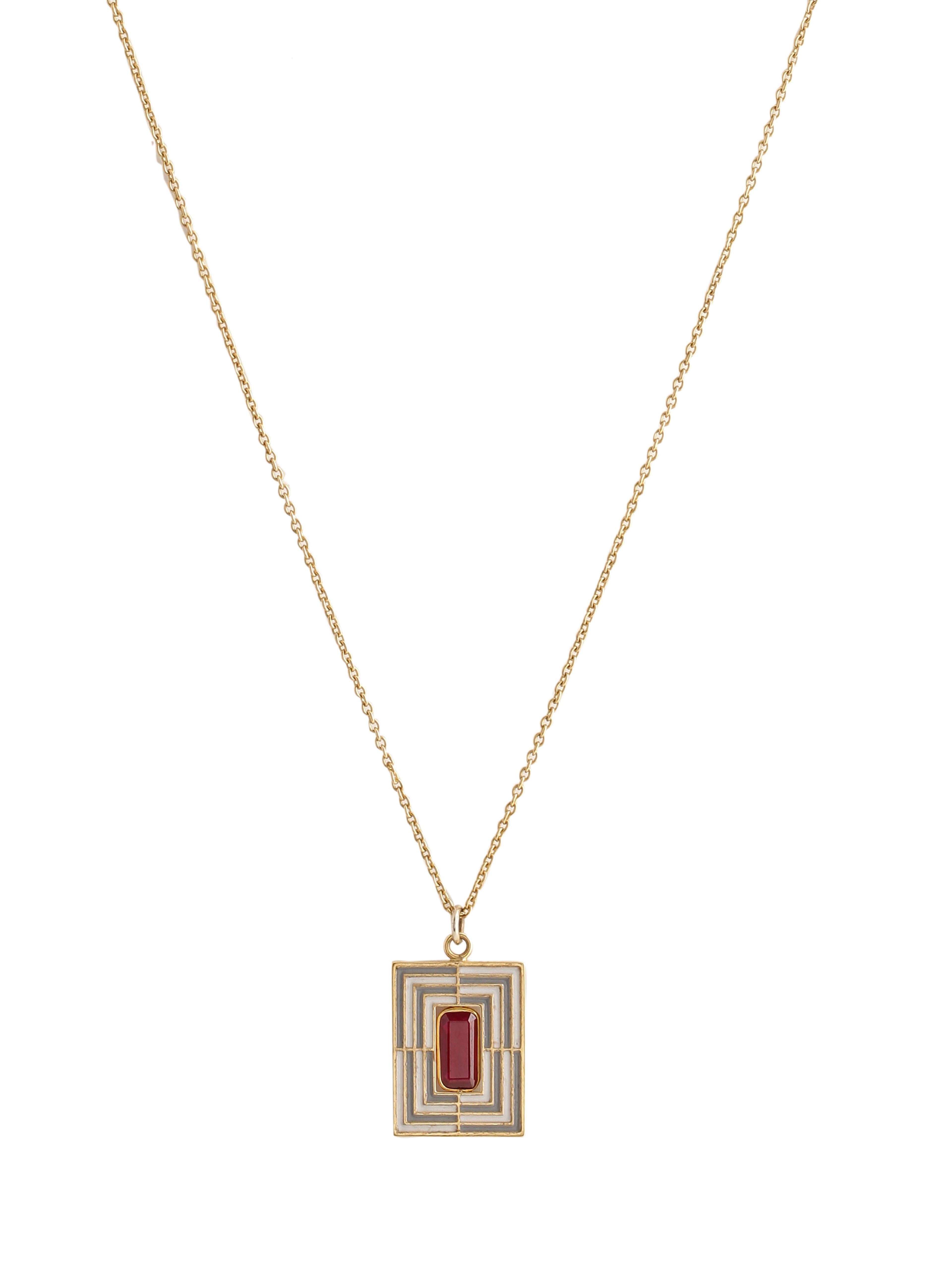 Octagon Cut Certified Octagon Ruby Reversible Pendant in 18K Gold with Enamel For Sale
