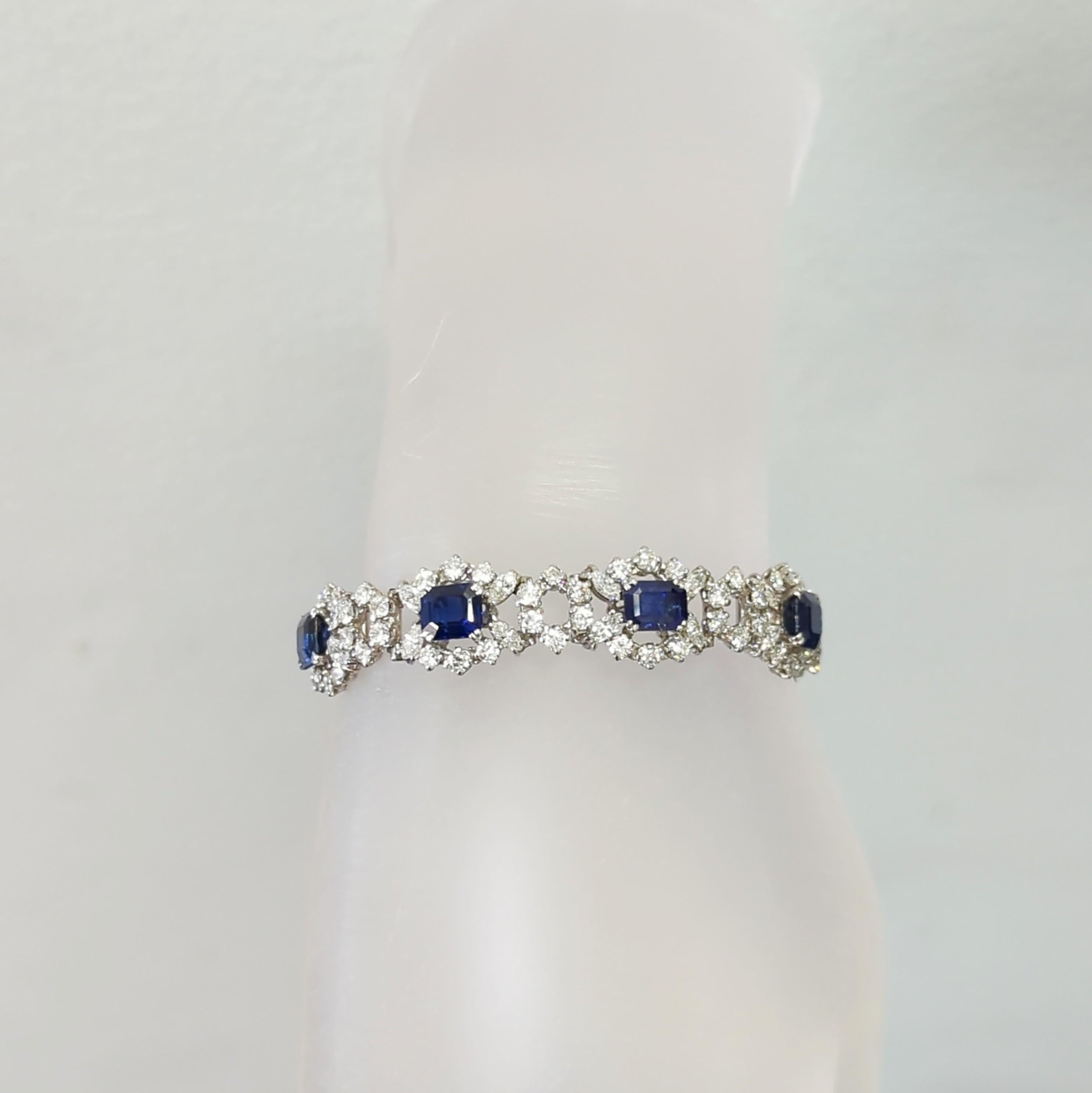 Bracelet en platine avec saphir bleu de forme octogonale et diamants de différentes formes certifiés en vente 6