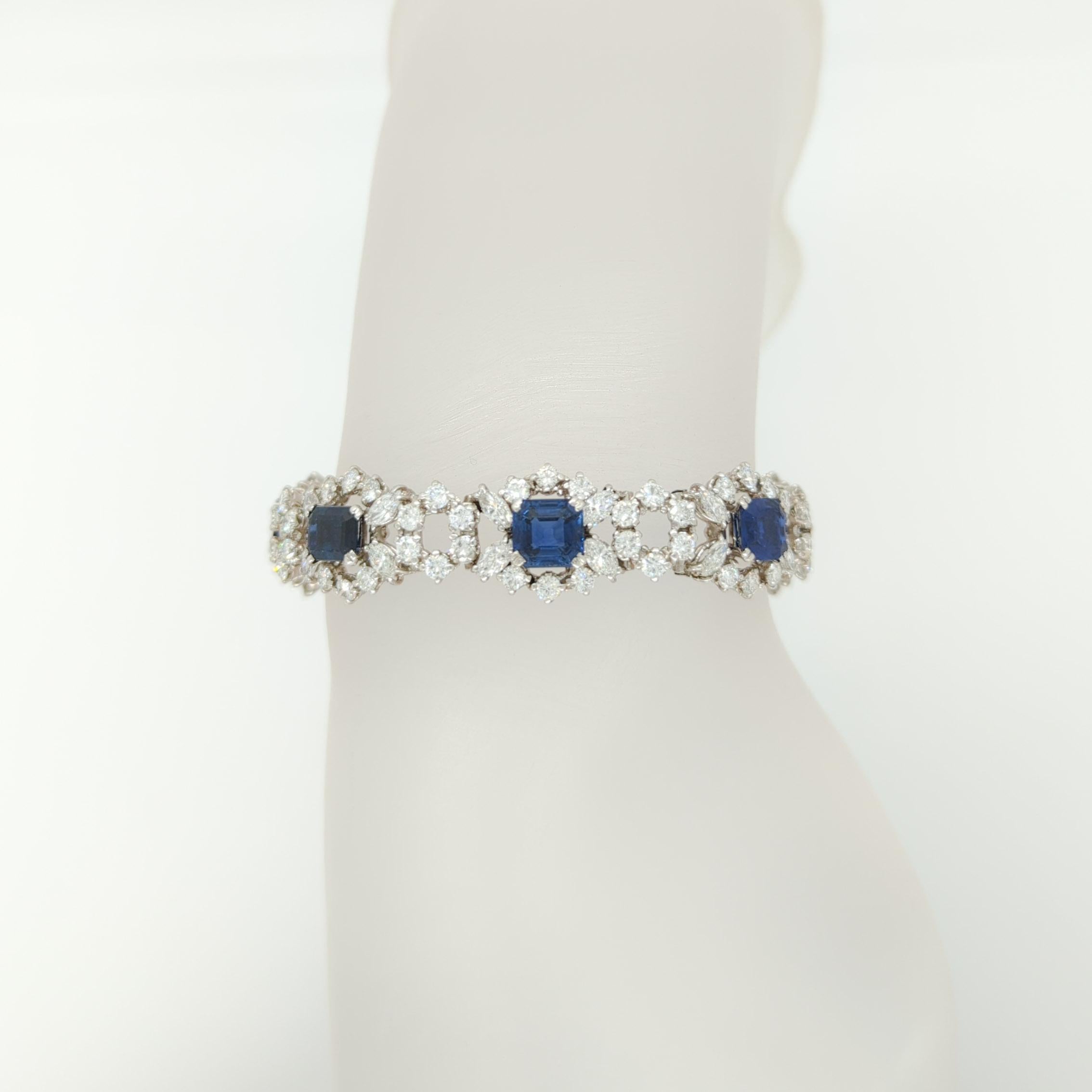 Certified Octagon Shape Blue Sapphire & Multi-Shape Diamond Platinum Bracelet In New Condition For Sale In Los Angeles, CA