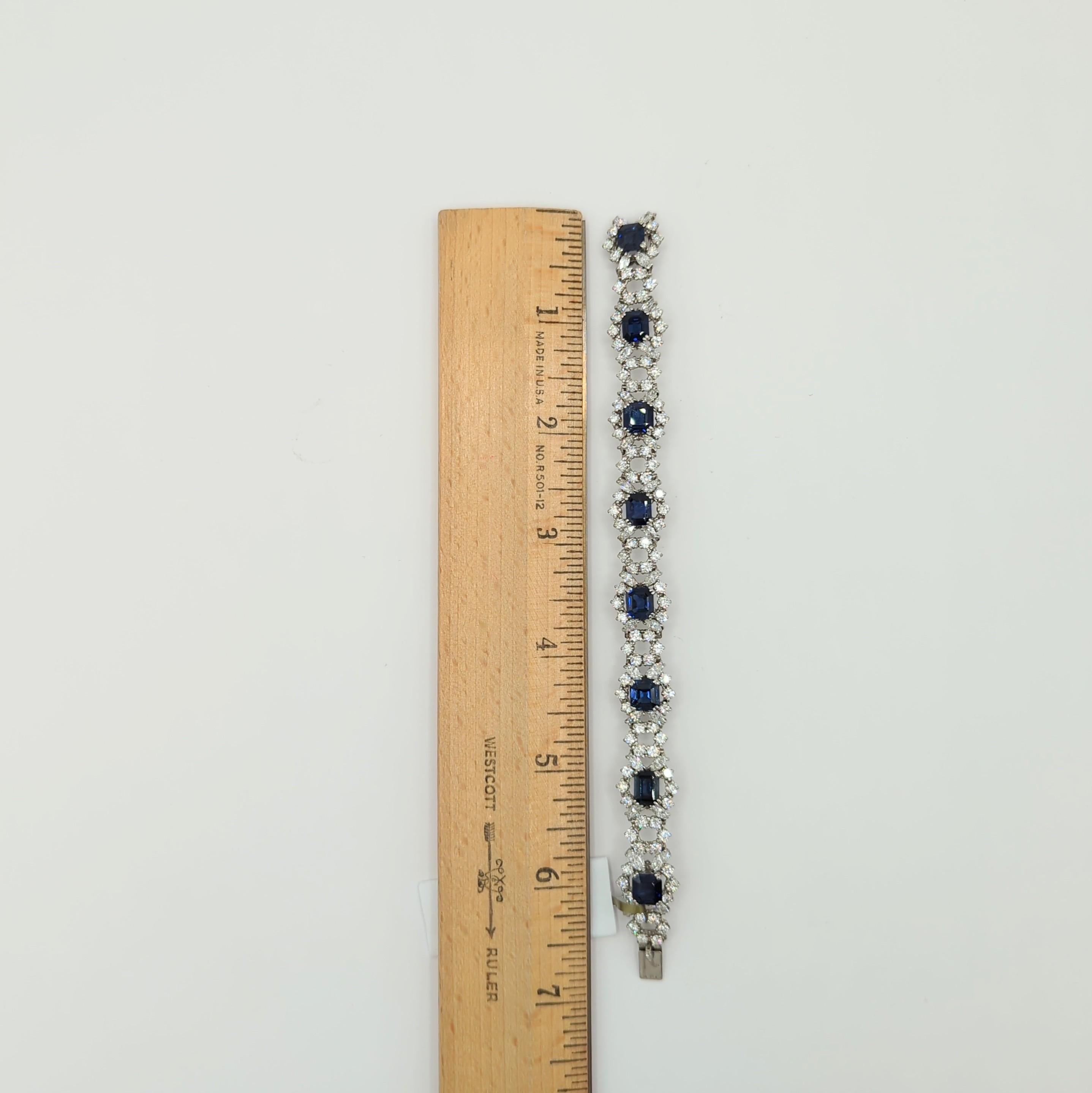 Bracelet en platine avec saphir bleu de forme octogonale et diamants de différentes formes certifiés en vente 3