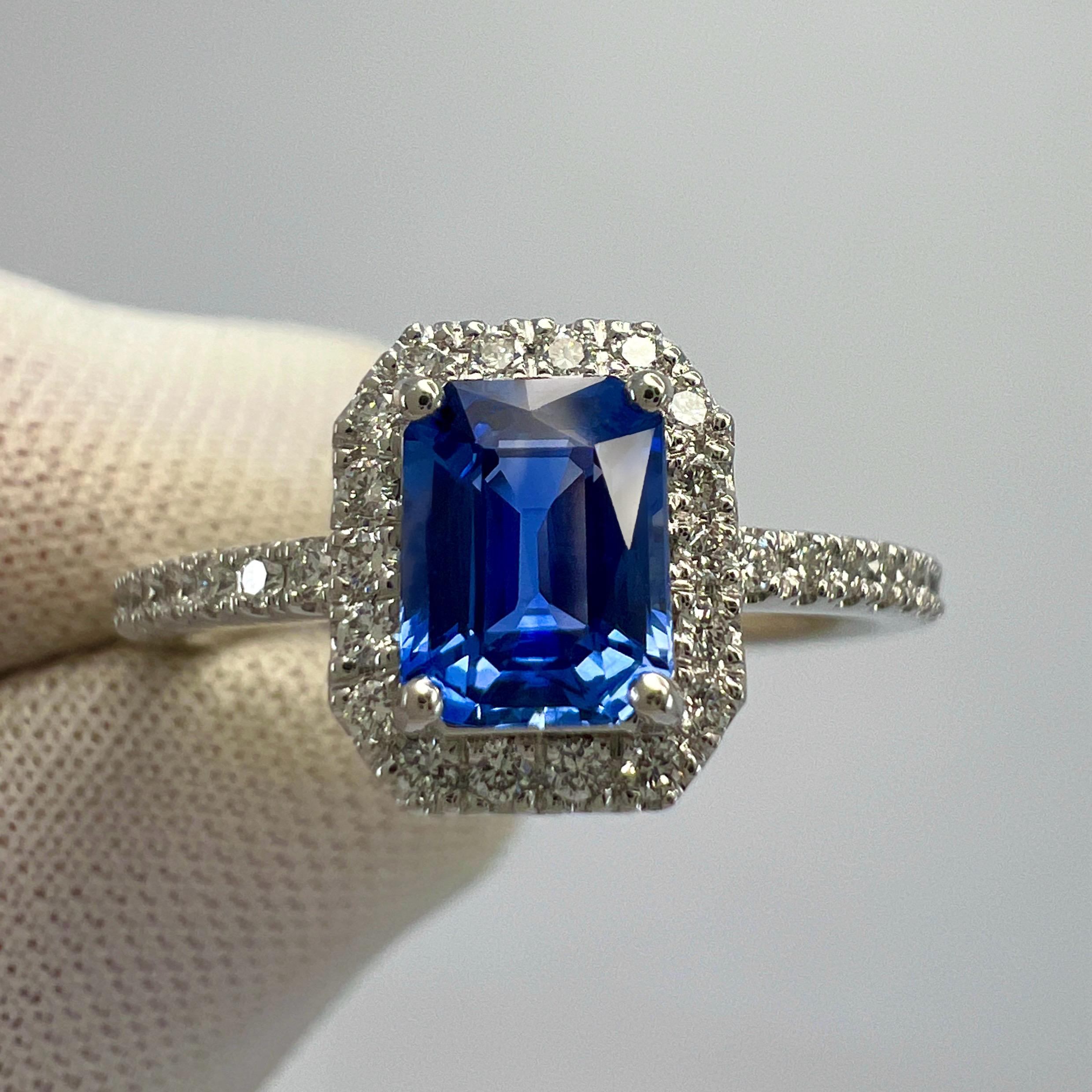 Certified Octagon Violet Blue Ceylon Sapphire & Diamond 18k White Gold Halo Ring For Sale 6