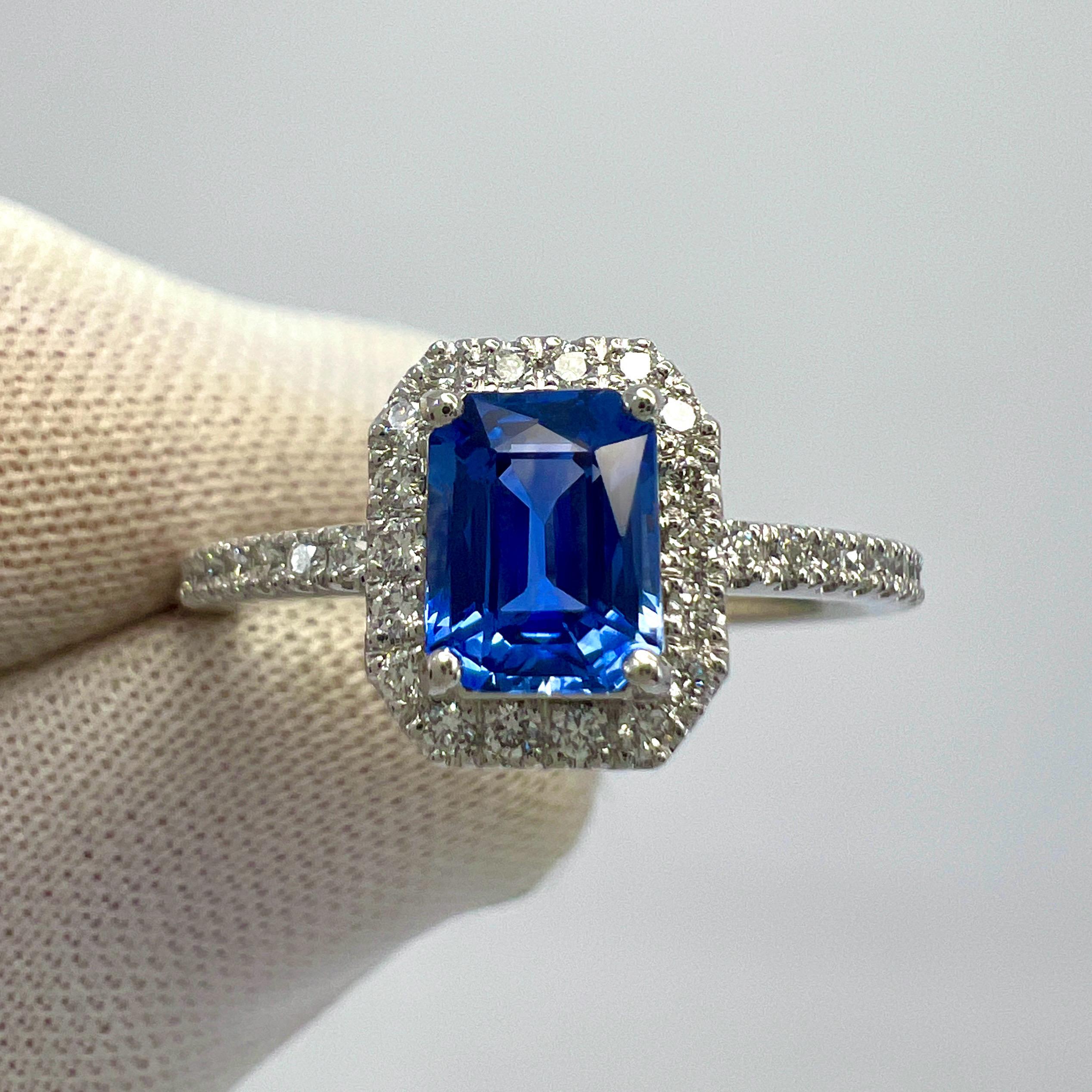 Certified Octagon Violet Blue Ceylon Sapphire & Diamond 18k White Gold Halo Ring For Sale 7