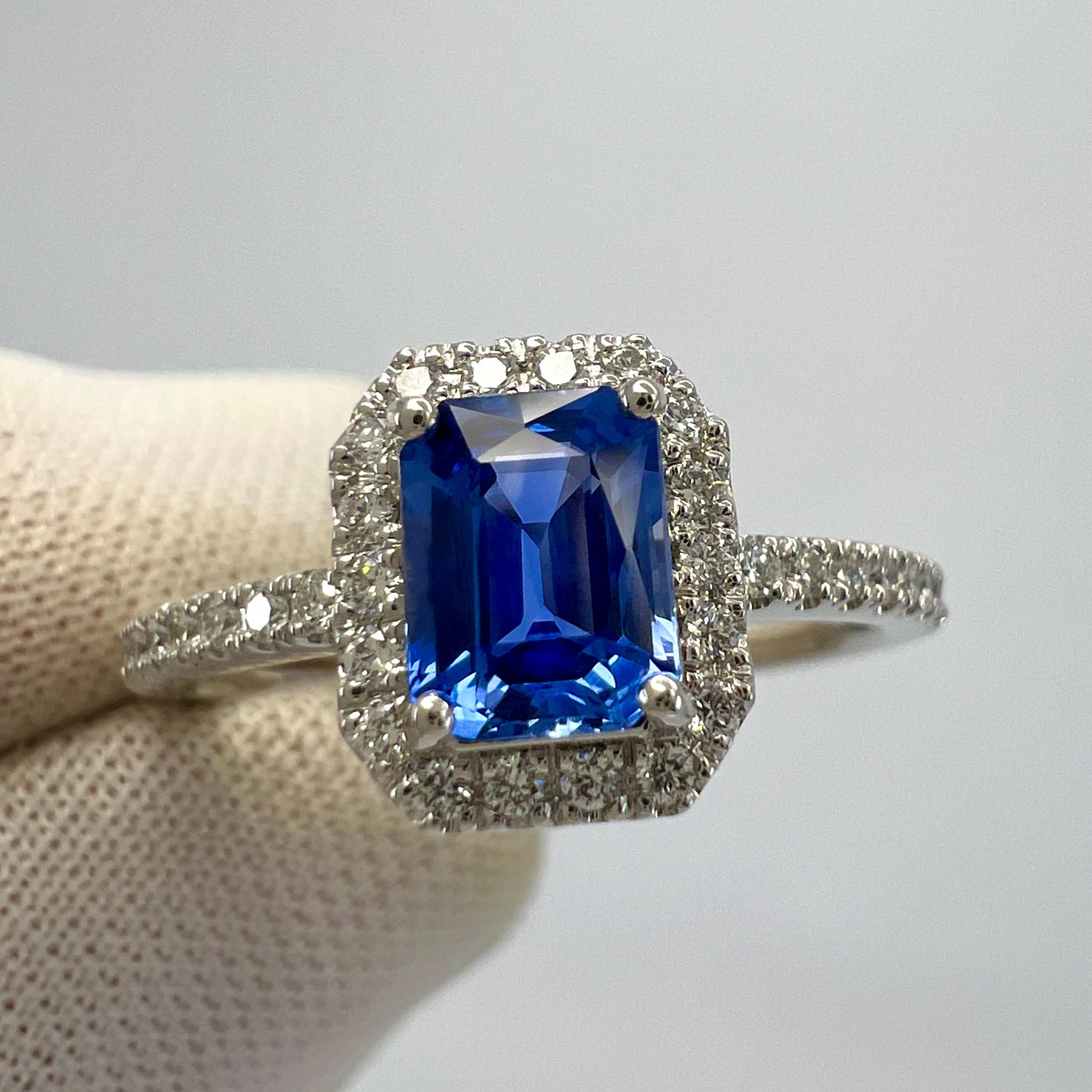 Octagon Cut Certified Octagon Violet Blue Ceylon Sapphire & Diamond 18k White Gold Halo Ring For Sale