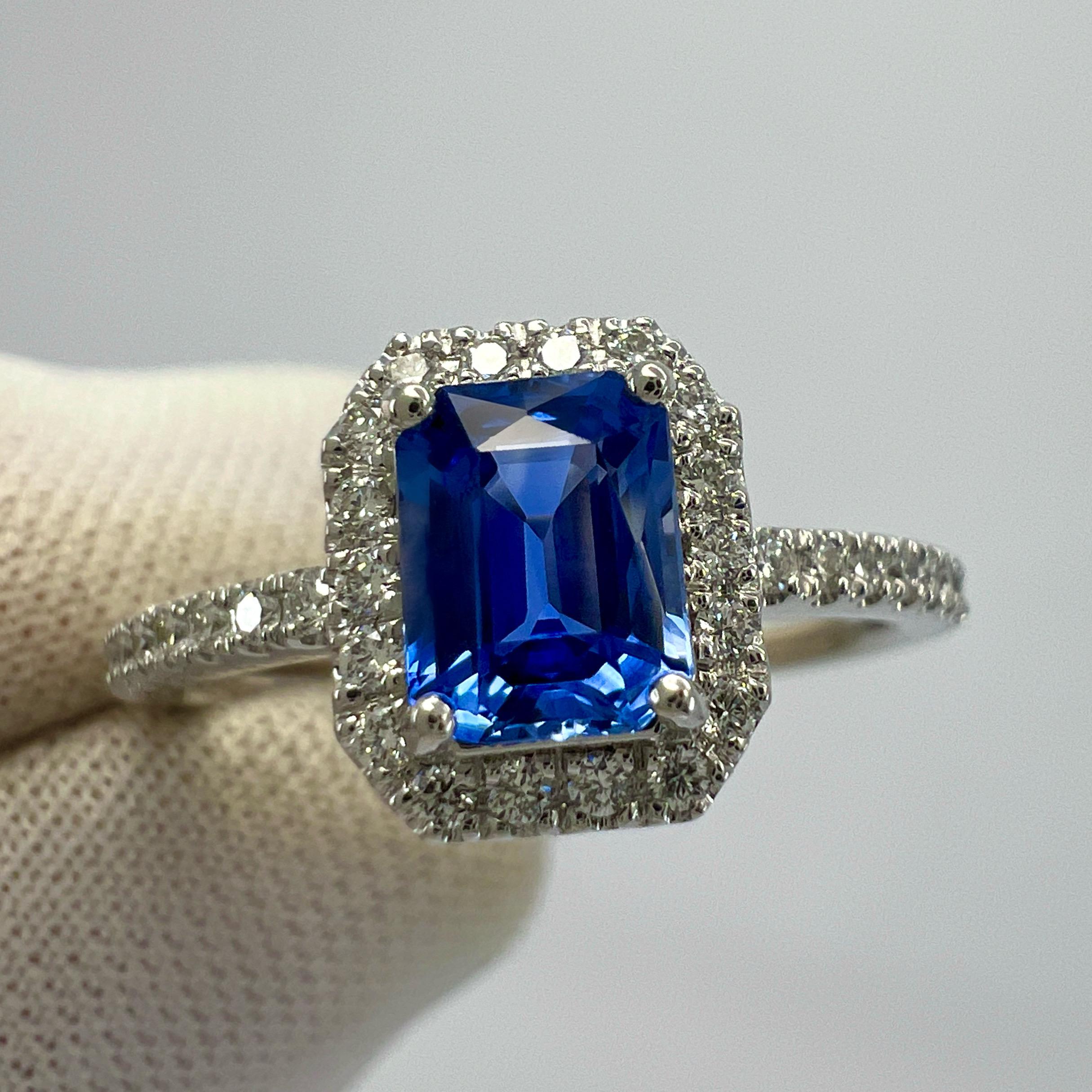 Certified Octagon Violet Blue Ceylon Sapphire & Diamond 18k White Gold Halo Ring For Sale 3