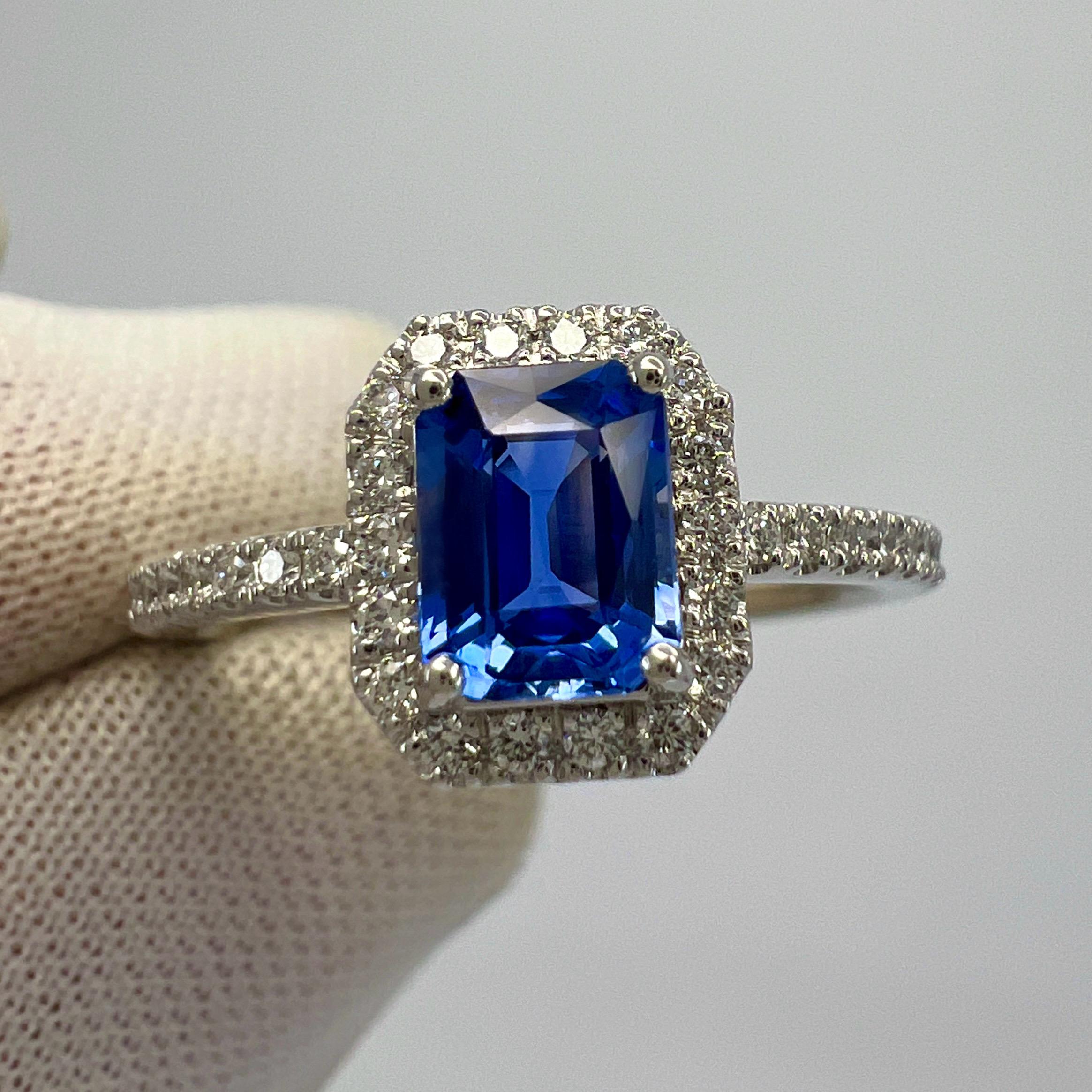 Certified Octagon Violet Blue Ceylon Sapphire & Diamond 18k White Gold Halo Ring For Sale 4