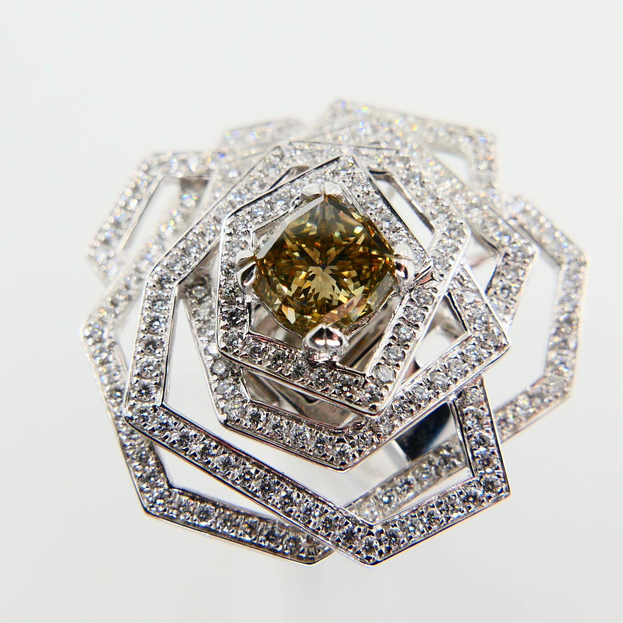 Certified Octagonal Cognac Diamond 1.29 Carat Flower Pendant & Cocktail Ring 5