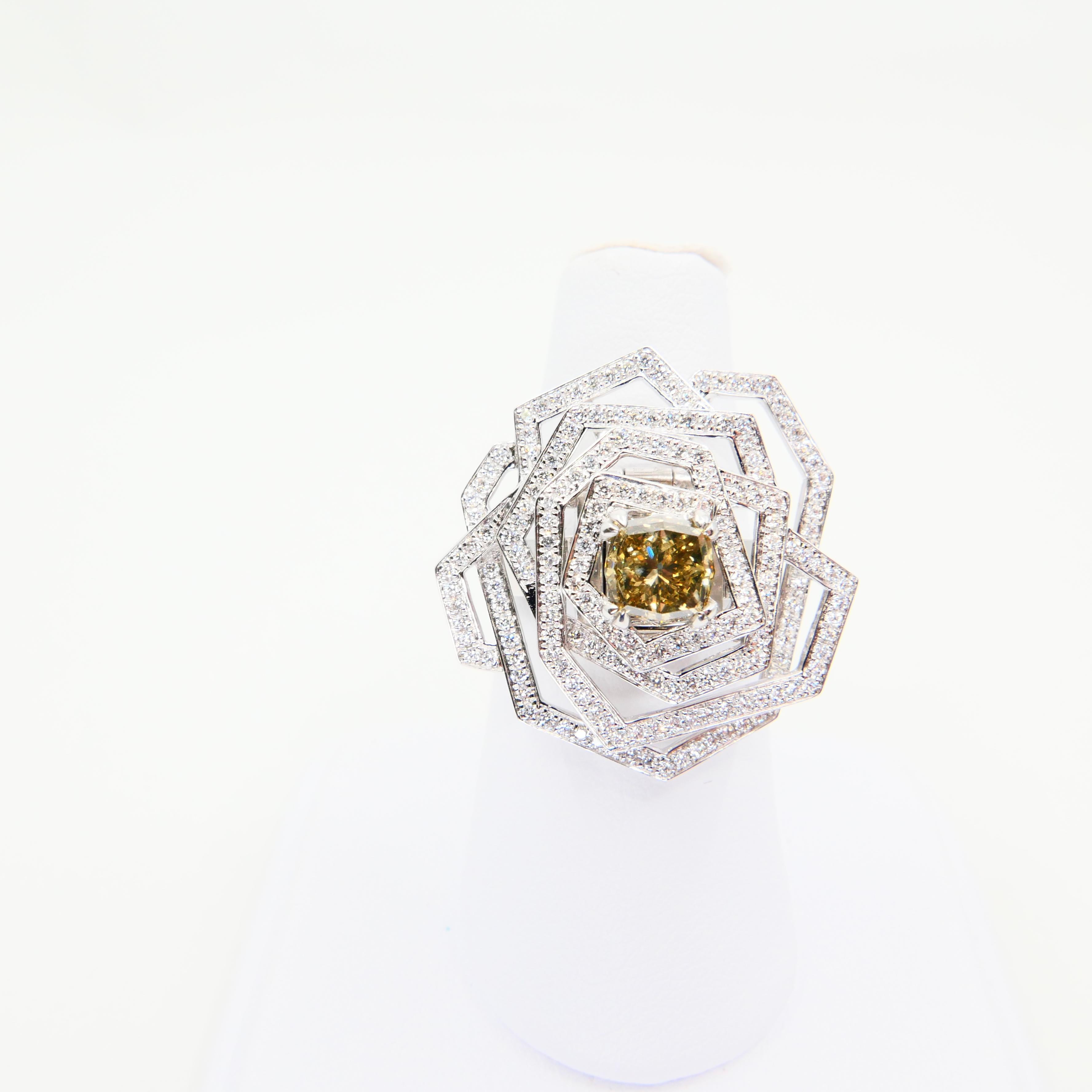 Certified Octagonal Cognac Diamond 1.29 Carat Flower Pendant & Cocktail Ring 6