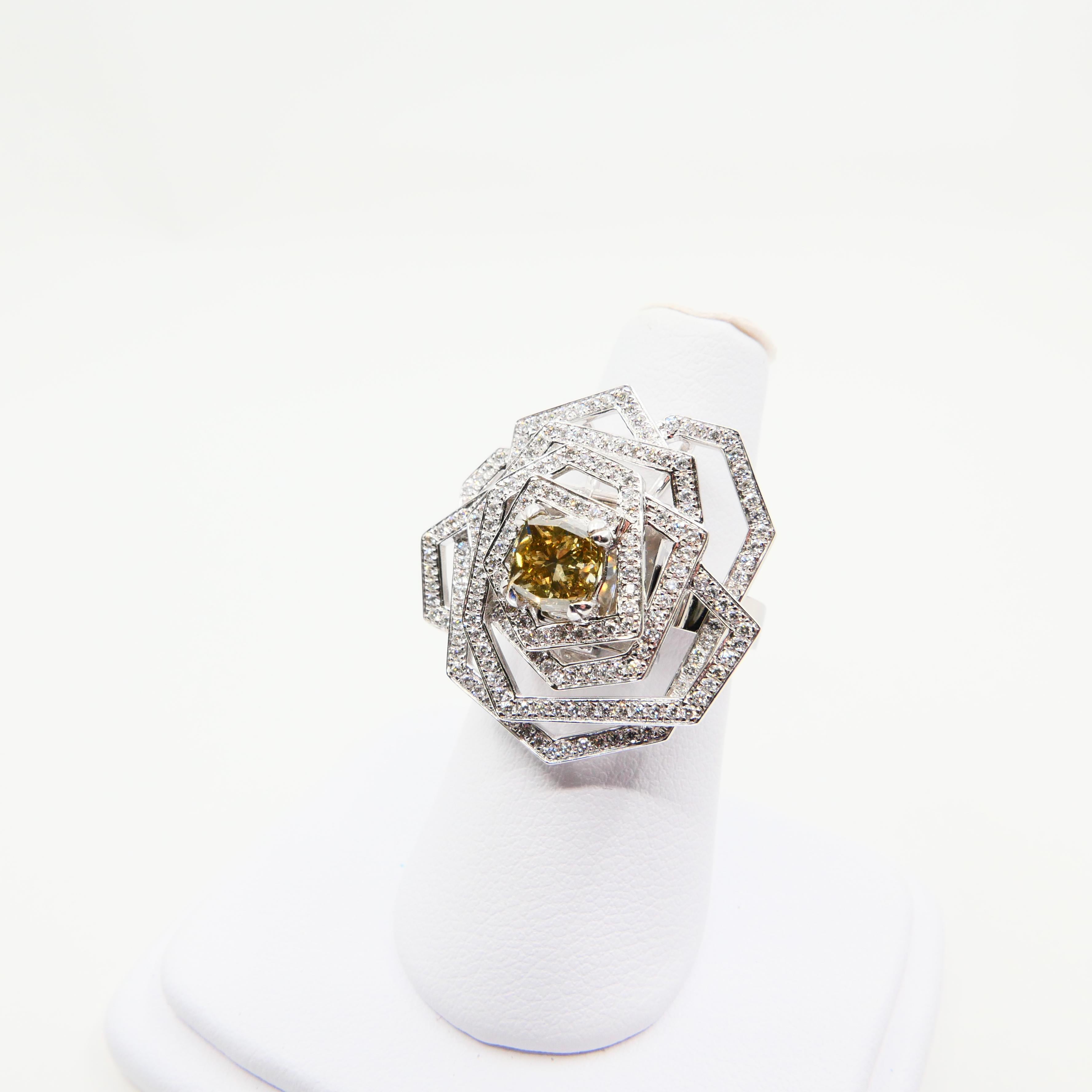 Certified Octagonal Cognac Diamond 1.29 Carat Flower Pendant & Cocktail Ring 8