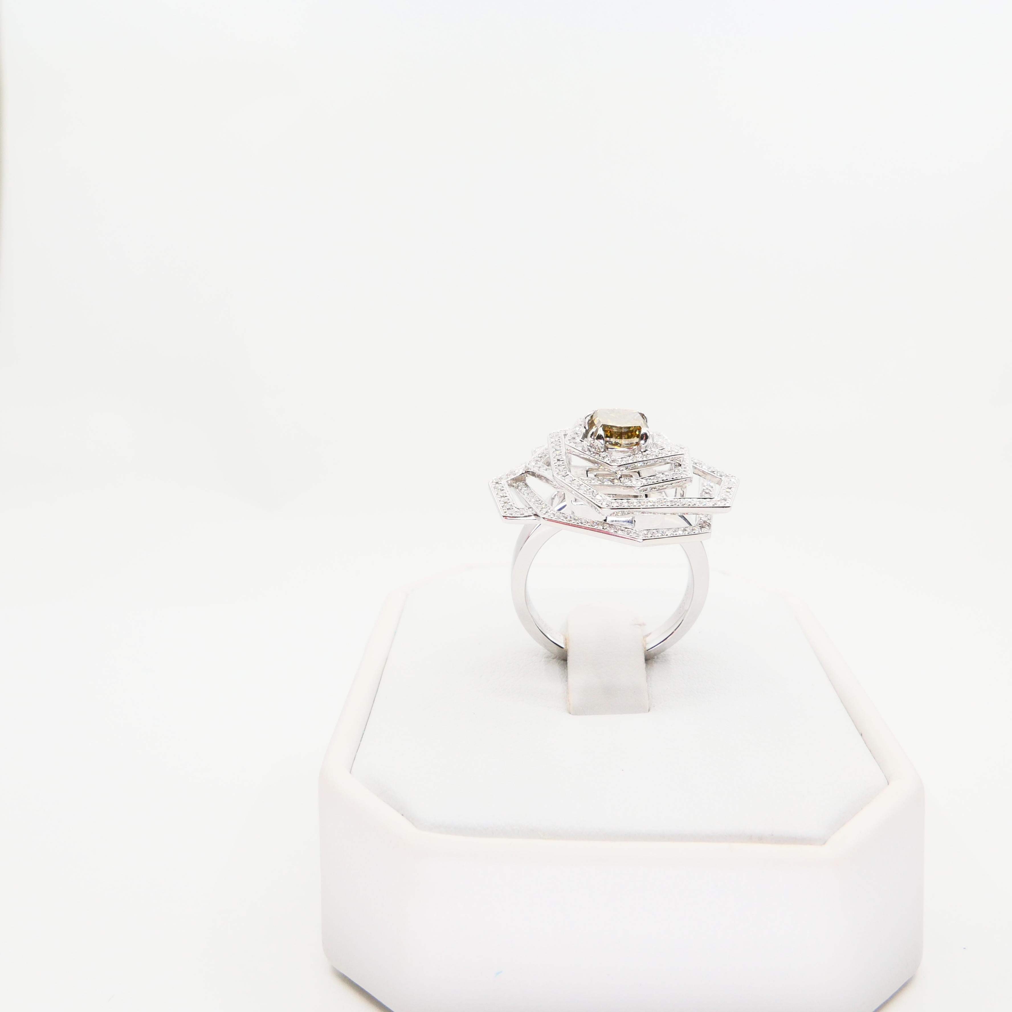Certified Octagonal Cognac Diamond 1.29 Carat Flower Pendant & Cocktail Ring 9