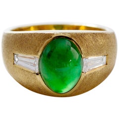 Certified Omphacite Jade Ring of "Imperial" Color with Diamonds, circa 1965