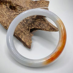 Certified 福壽 Orangey Red & Grayish White Genuine Burmese Jadeite Jade Bangle