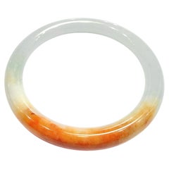 Certified 福壽 Orangey Red & Grayish White Genuine Burmese Jadeite Jade Bangle