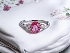 Certified Oval 1.55cts. No Heat Padparadscha Sapphire Ring 18K Gold & Diamonds