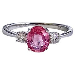 Certified Oval 1.55cts. No Heat Padparadscha Sapphire Ring 18K Gold & Diamonds