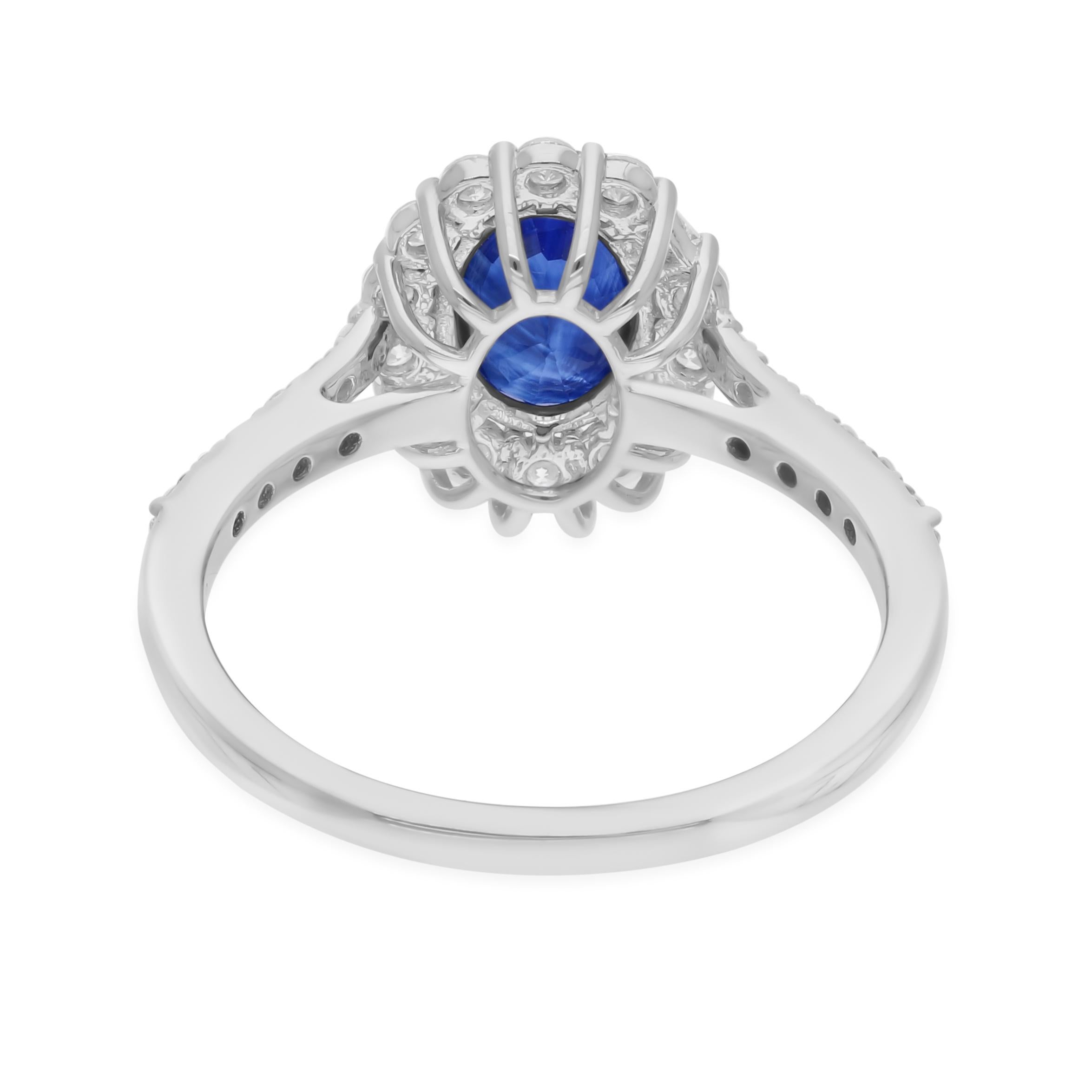 En venta: Zafiro Azul Ovalado Certificado SI/HI Anillo de Compromiso Halo de Diamantes Oro Blanco 18k  5
