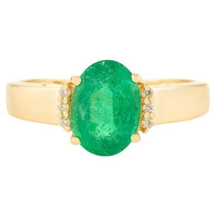 Certified Oval Cut Emerald & Diamond Solitaire Ring for Mother 14k Yellow Gold