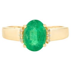 Anello solitario con smeraldo e diamante taglio ovale certificato per la madre in oro giallo 14k