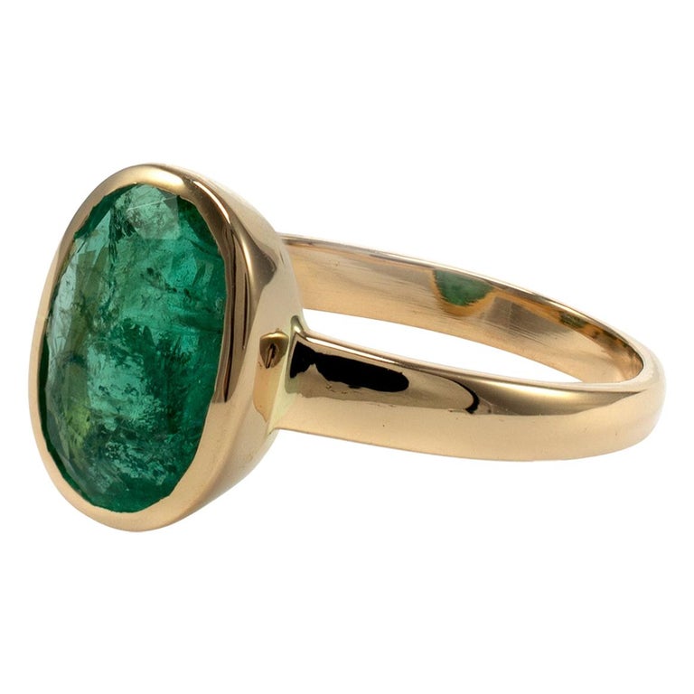 Certified Oval Emerald Solitaire Bezel Setting 18 Karat Gold