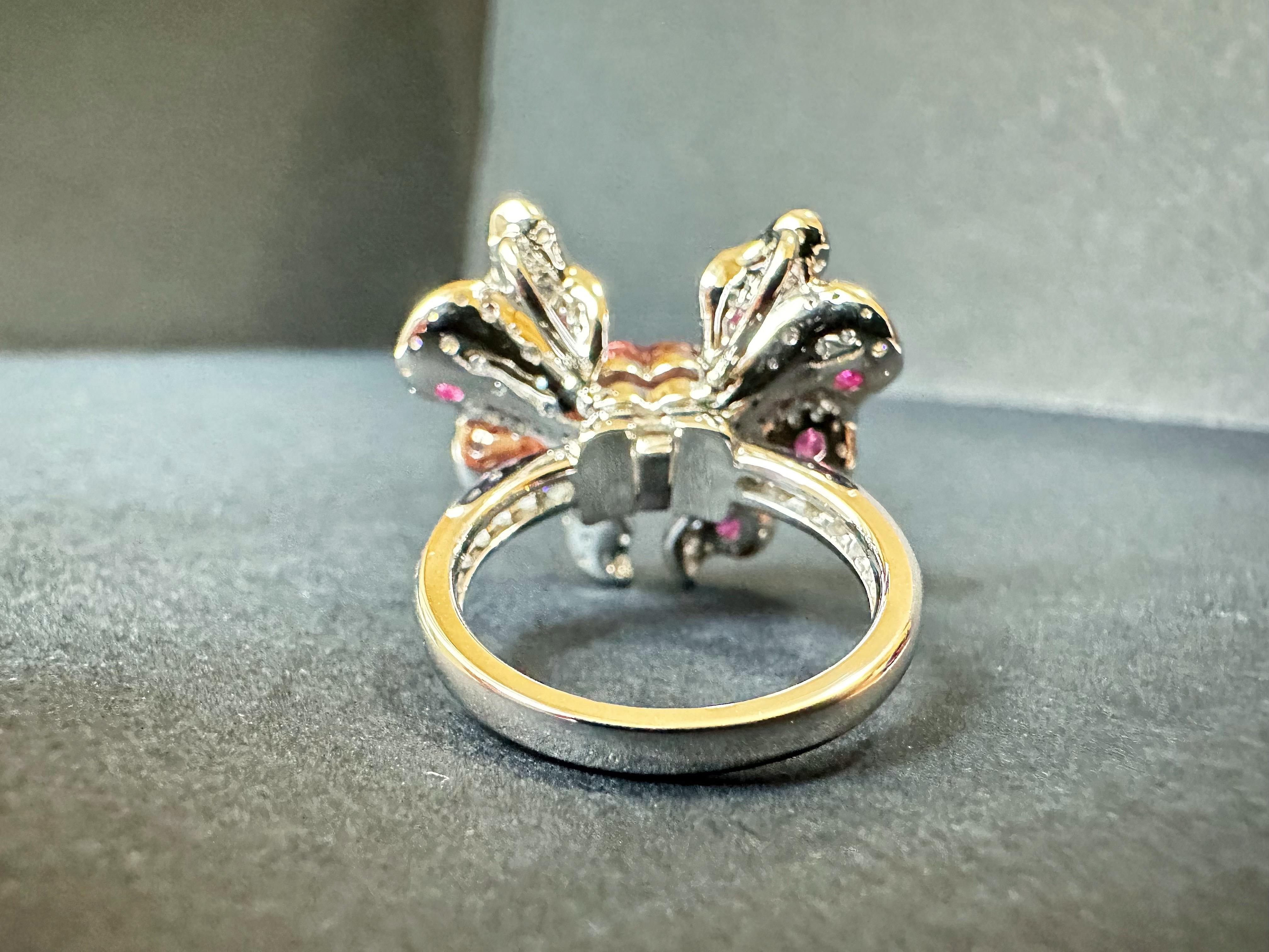 Women's or Men's Certified Padparadscha Sapphire Butterfly 18K White Gold Ring and Pendant  For Sale