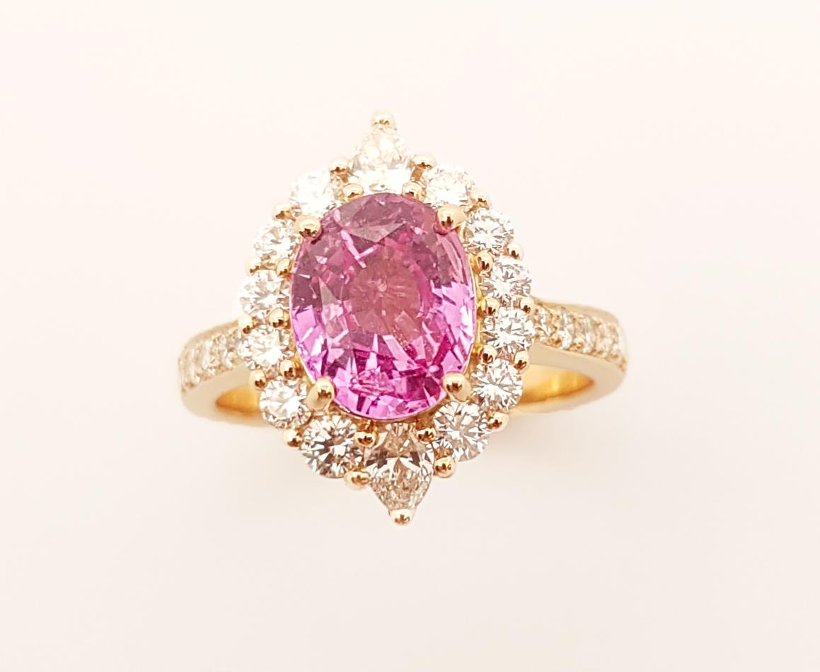 Certified Padparadscha with Diamond Ring Set in 18 Karat Rose Gold Settings For Sale 5
