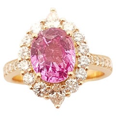 Certified Padparadscha with Diamond Ring Set in 18 Karat Rose Gold Settings