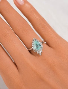 Certified Paraiba Tourmaline Diamonds 18K White Gold Cocktail Ring