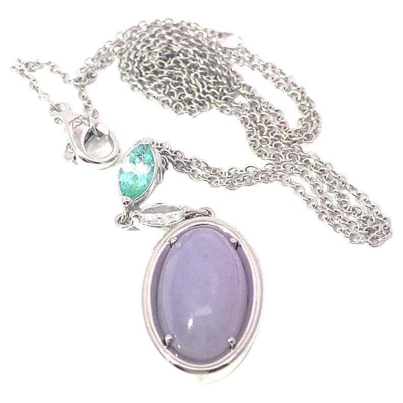 Certified Paraiba Tourmaline Lavender Jade Brilliant Necklace 5 ct 0.27 ct 0.11 For Sale