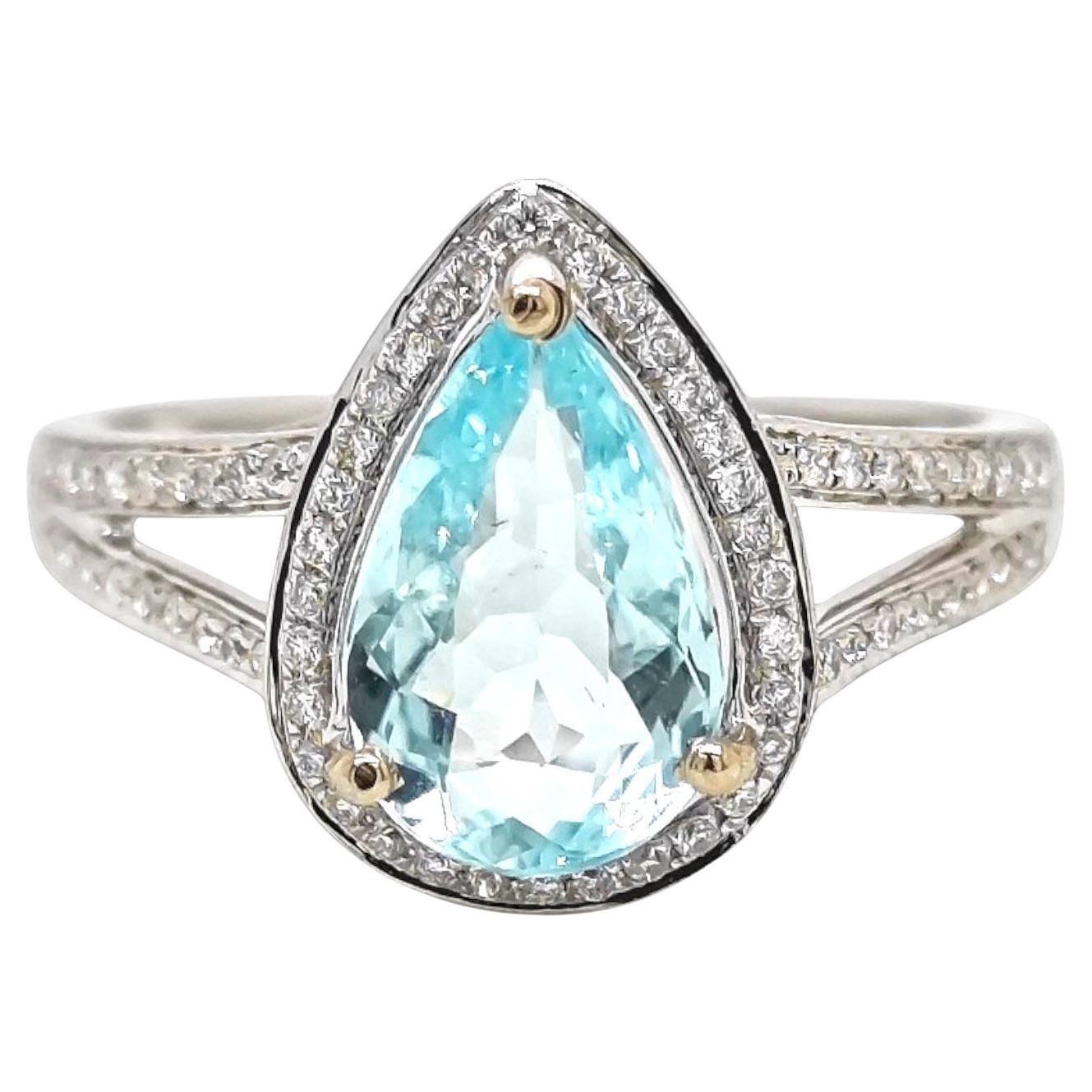 1.85 Carat Certified Paraiba Tourmaline White Diamond White Gold Ring