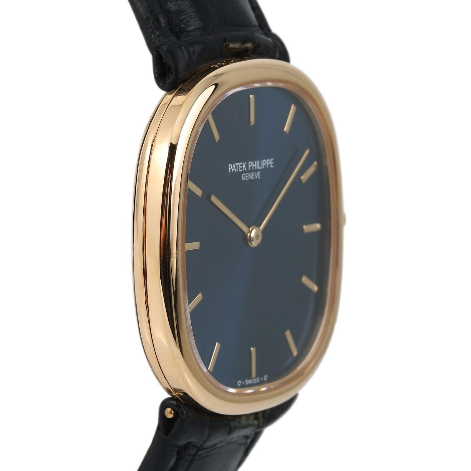 Contemporary Certified Patek Philippe 3738/100J Men's Automatic Watch Blue Dial 18 Karat Gold