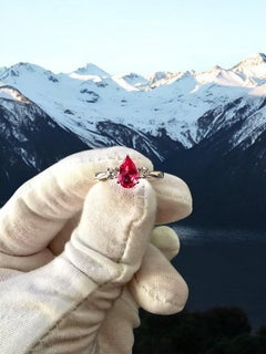 Certified Pear 0.85 cts No Heat Padparadscha Sapphire Ring 18K Gold & Diamonds