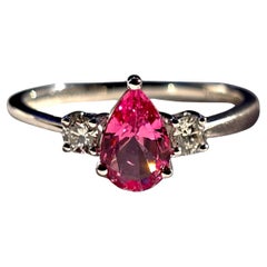 Certified Pear 0.85 cts No Heat Padparadscha Sapphire Ring 18K Gold & Diamonds