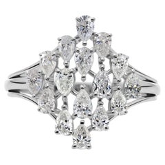 Poire certifiée 1.31 Ct Diamond Cluster Ring 18k White Gold Jewelry