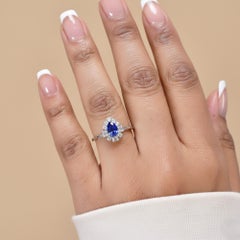 Certified Pear Blue Sapphire Diamond Halo Engagement Ring 14k White Gold