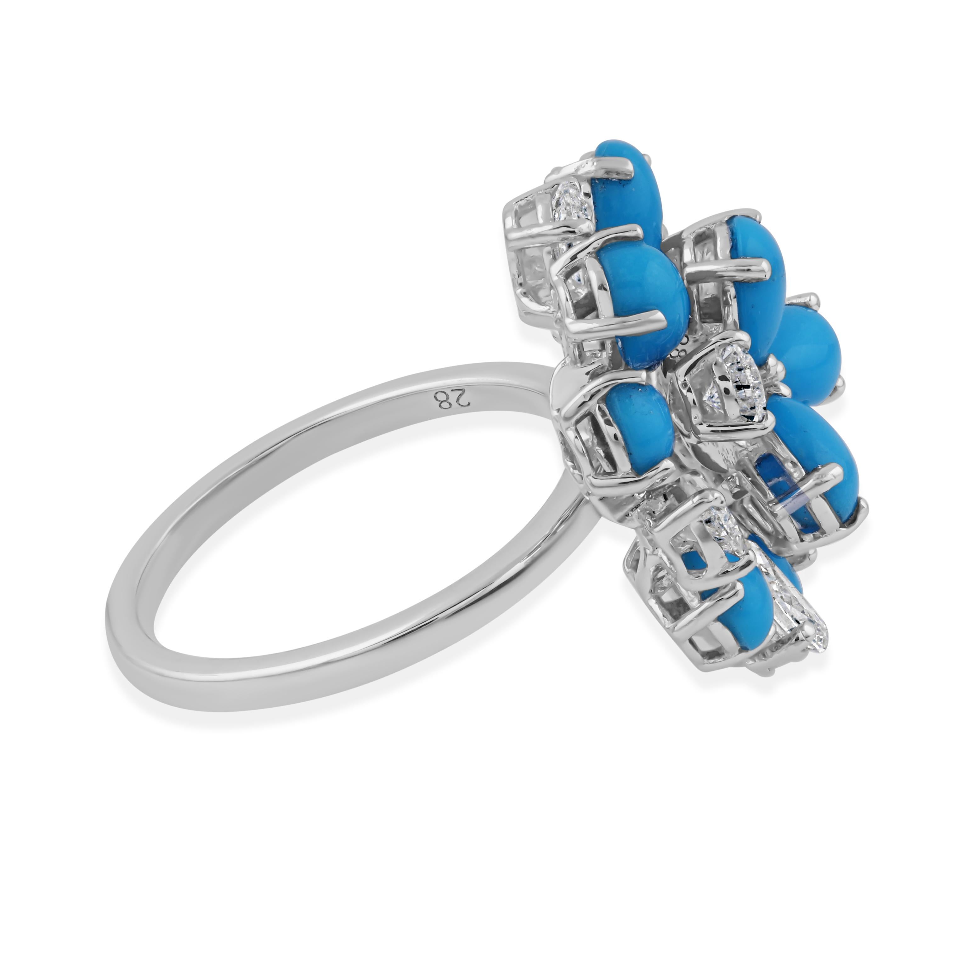 En vente :  Bague cocktail florale en or 18k avec turquoise et diamant, taille poire certifiée, 3,62 ct 8