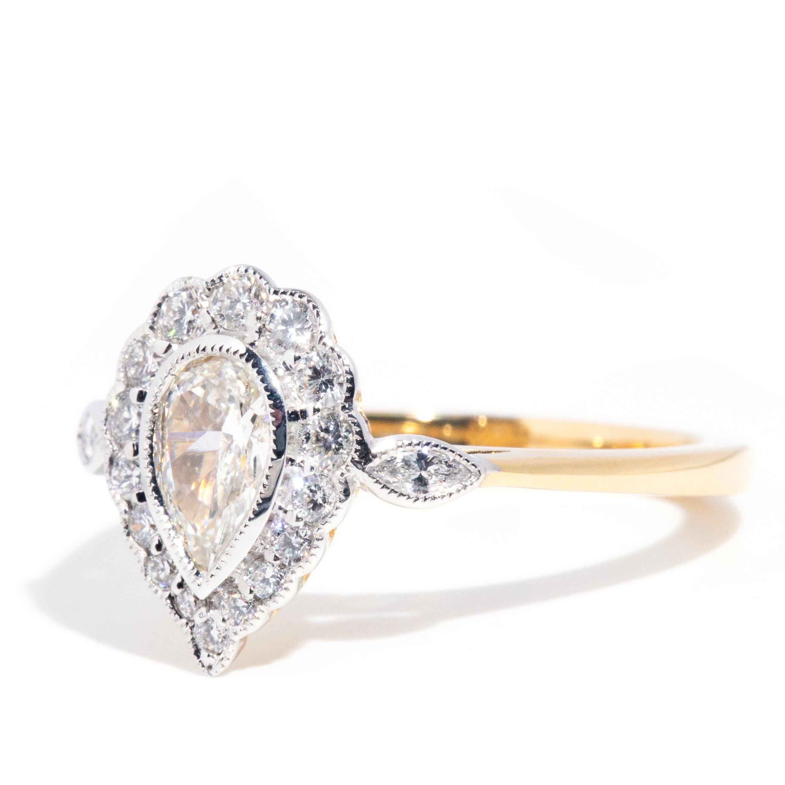 Women's Certified Pear Cut Diamond Contemporary 18 Carat Gold Halo Engagement Ring