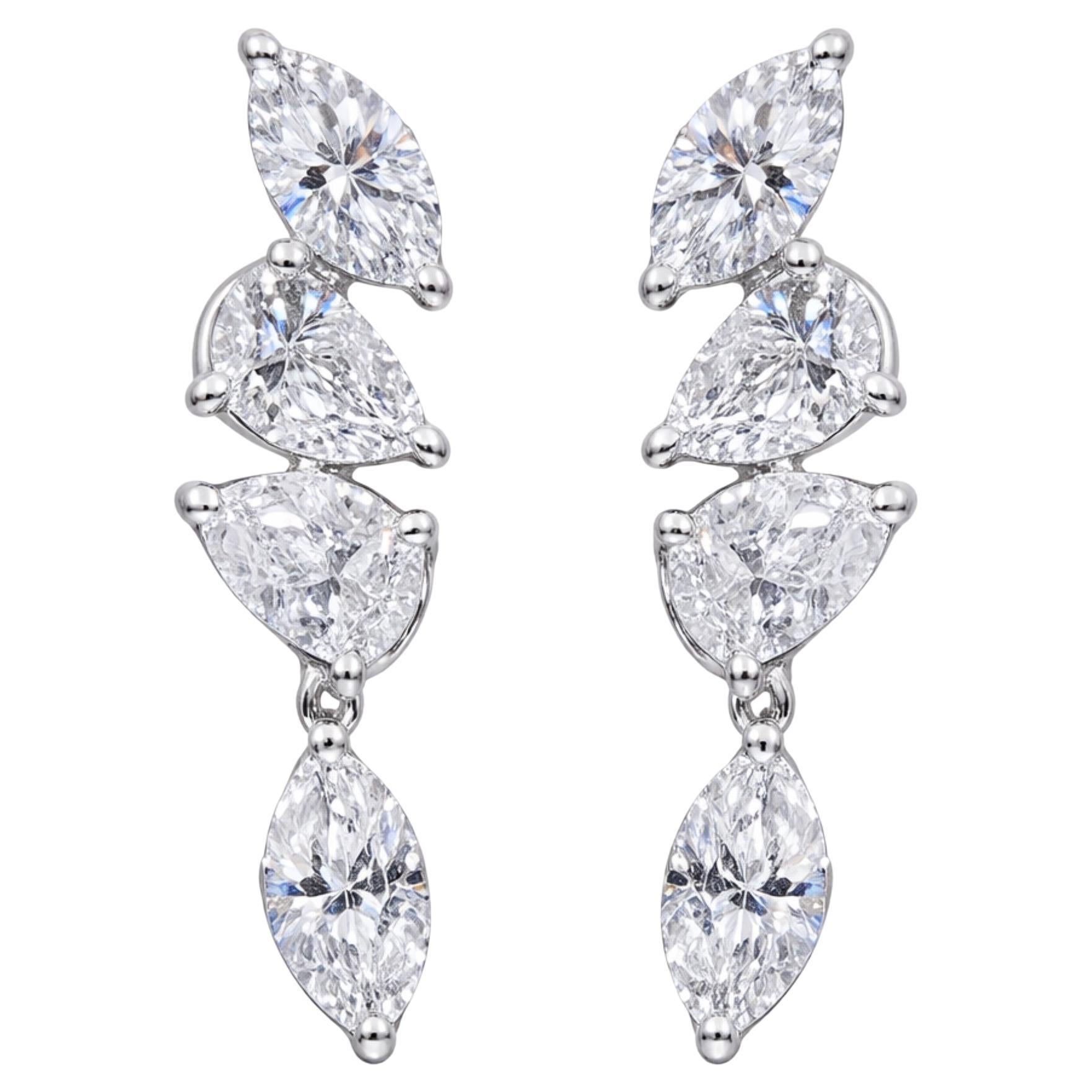 Natural Diamond Drop Earrings 0.68 Carats Marquise Cut in 18K White Gold