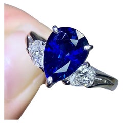 Certified Pear Natural Sapphire Engagement Ring, Antique Sapphire Wedding Ring