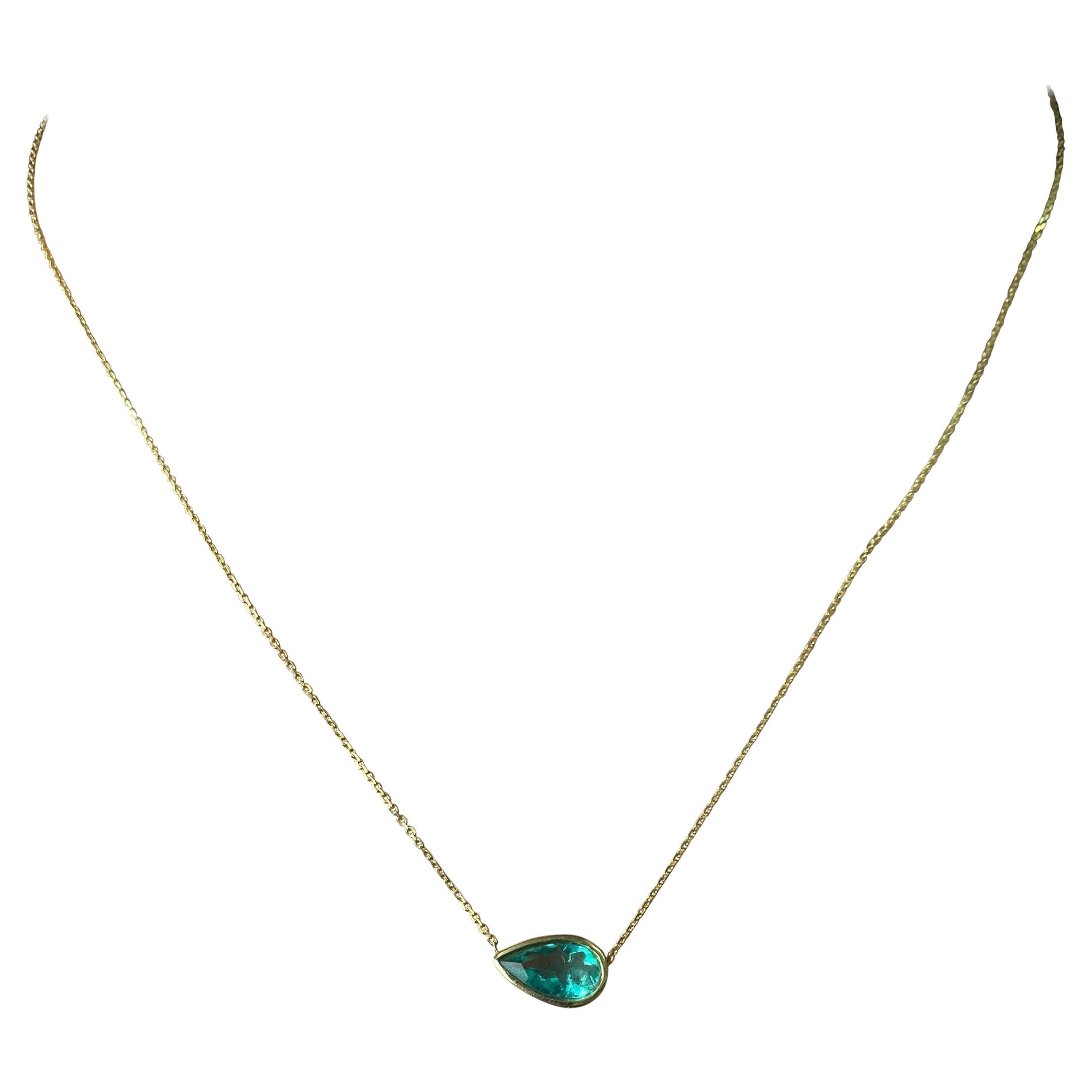 Certified Pear Shape Colombian Emerald Pendant Necklace
